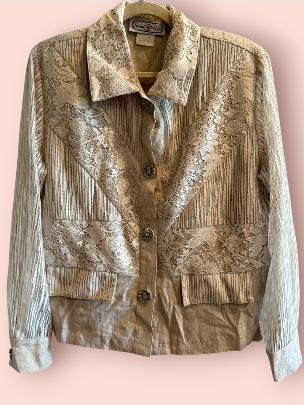 Vintage Saint Germain Lace Linen Prairie Western Blazer Jacket